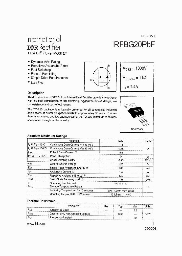 IRFBG20PBF_4129090.PDF Datasheet