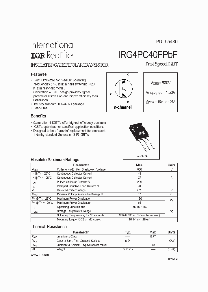 IRG4PC40FPBF_4122707.PDF Datasheet