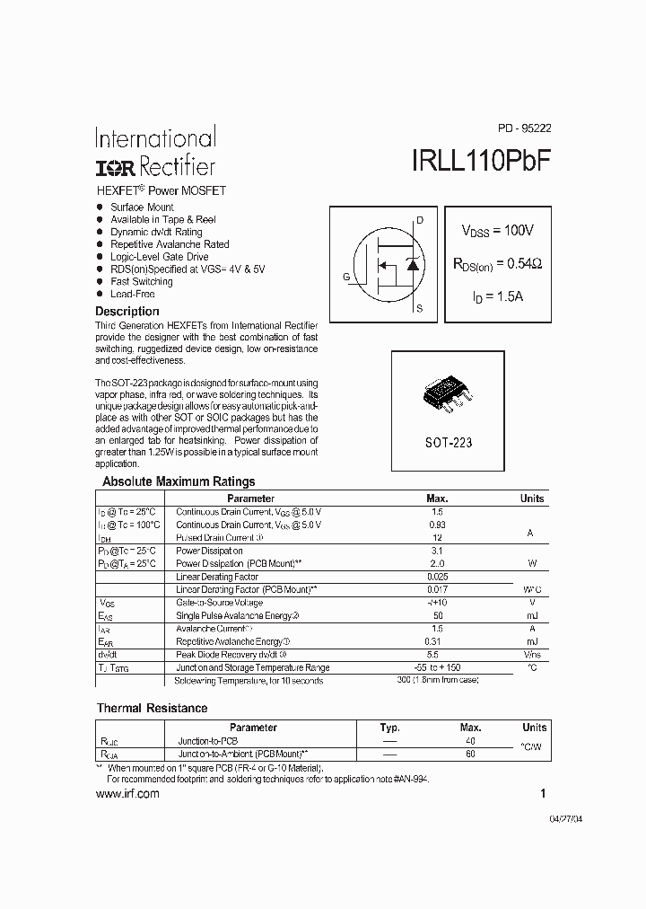 IRLL110PBF_4151145.PDF Datasheet