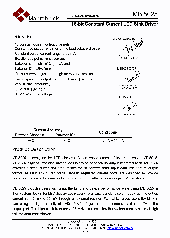 MBI5025_4115474.PDF Datasheet Download --- IC-ON-LINE