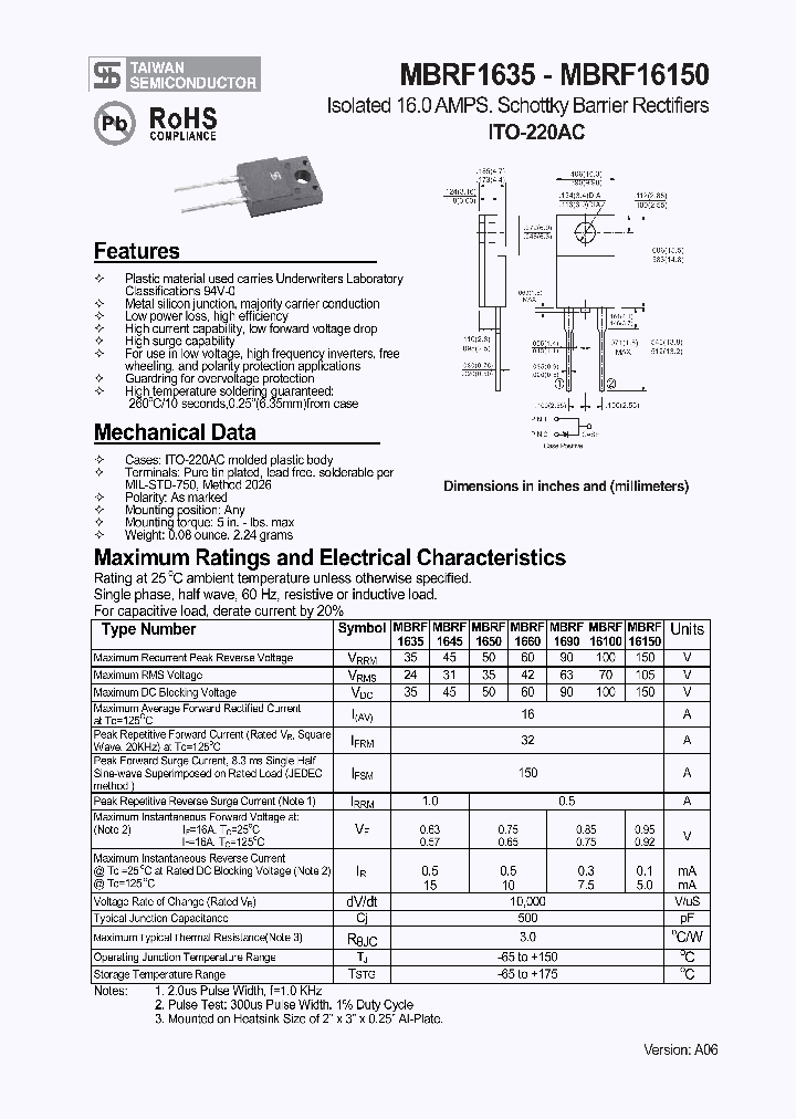 MBRF16150_4152166.PDF Datasheet Download --- IC-ON-LINE