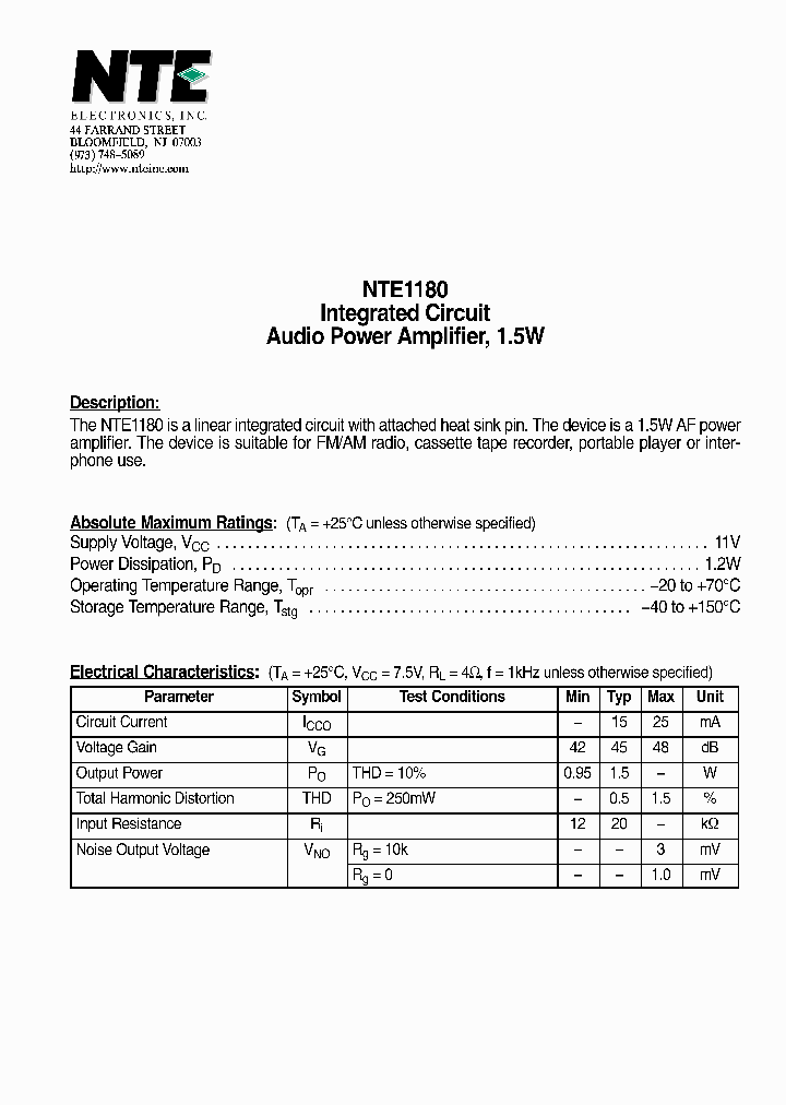 NTE1180_4128969.PDF Datasheet