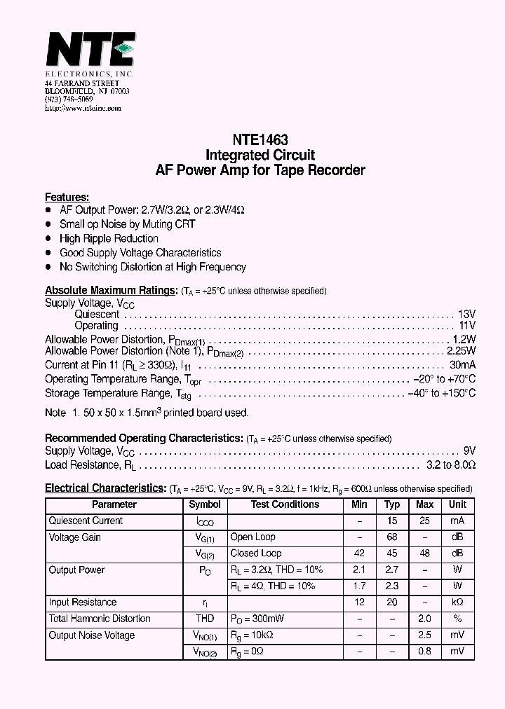 NTE1463_4118347.PDF Datasheet