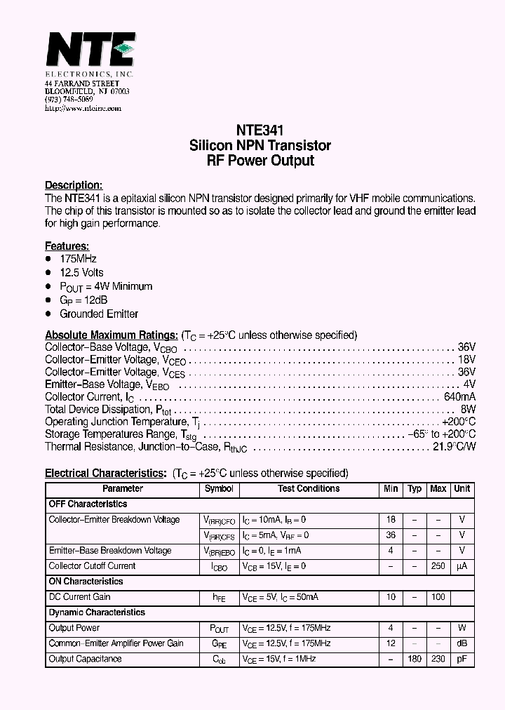 NTE341_4120503.PDF Datasheet