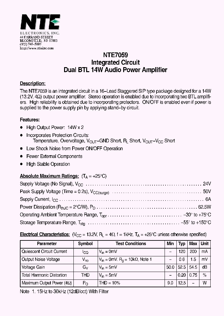 NTE7059 4119818 PDF Datasheet Download IC ON LINE