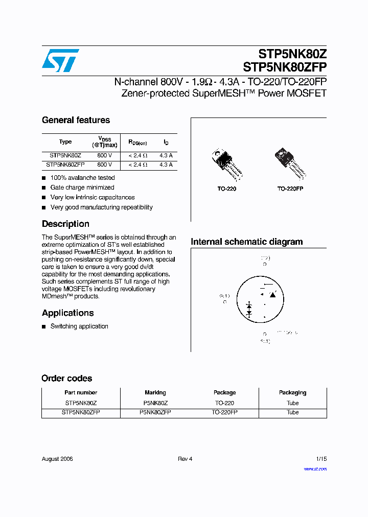 P5NK80Z_4164377.PDF Datasheet Download --- IC-ON-LINE