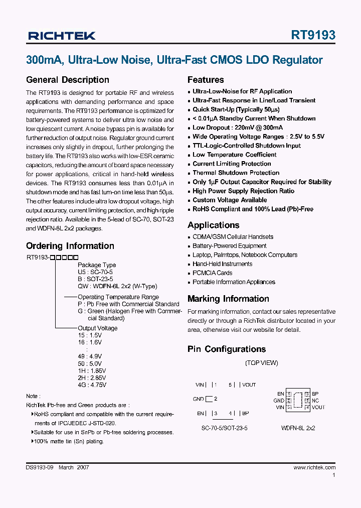 RT9193_4101402.PDF Datasheet Download --- IC-ON-LINE