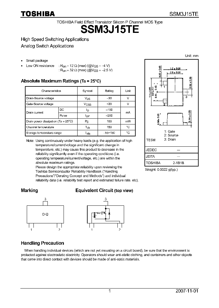 SSM3J15TE_4125465.PDF Datasheet