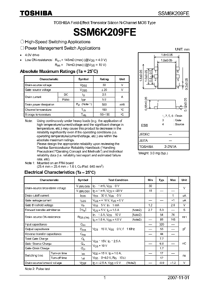 SSM6K209FE_4134786.PDF Datasheet