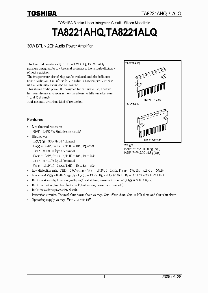 TA8221AHQ_4113188.PDF Datasheet Download --- IC-ON-LINE