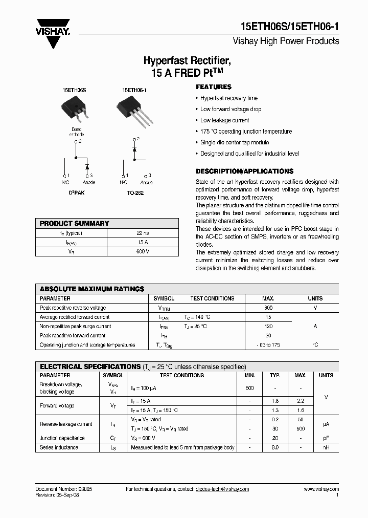 15ETH06-1_4773749.PDF Datasheet Download --- IC-ON-LINE