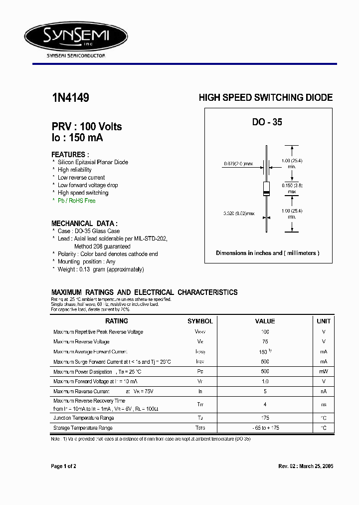 1N4149_4461021.PDF Datasheet Download --- IC-ON-LINE