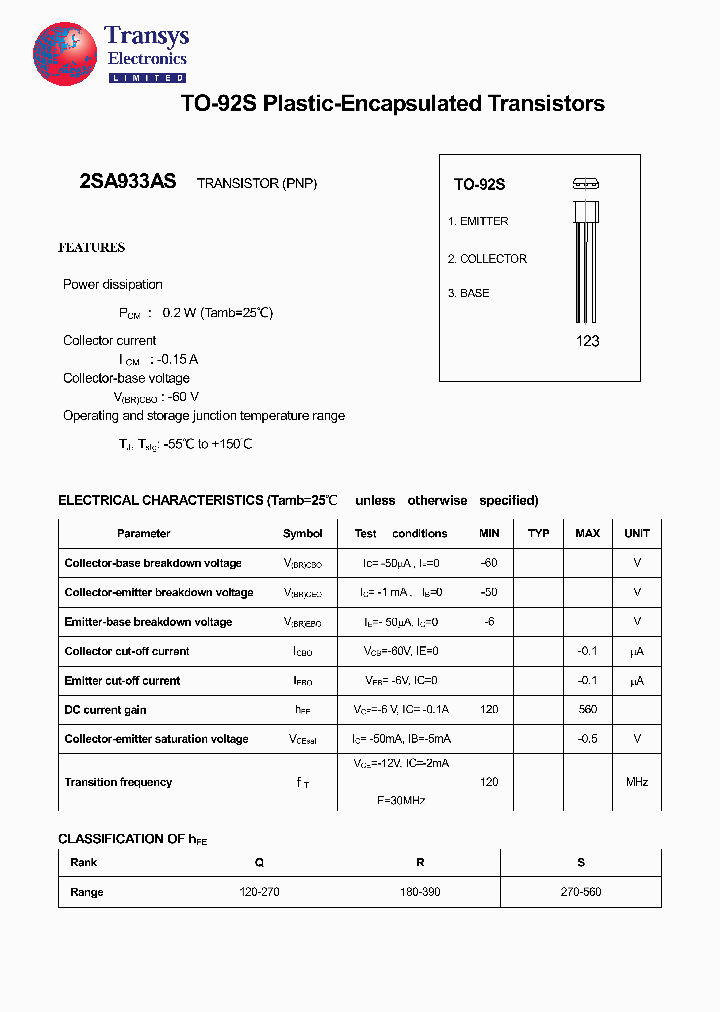 2SA933AS_4179340.PDF Datasheet Download --- IC-ON-LINE