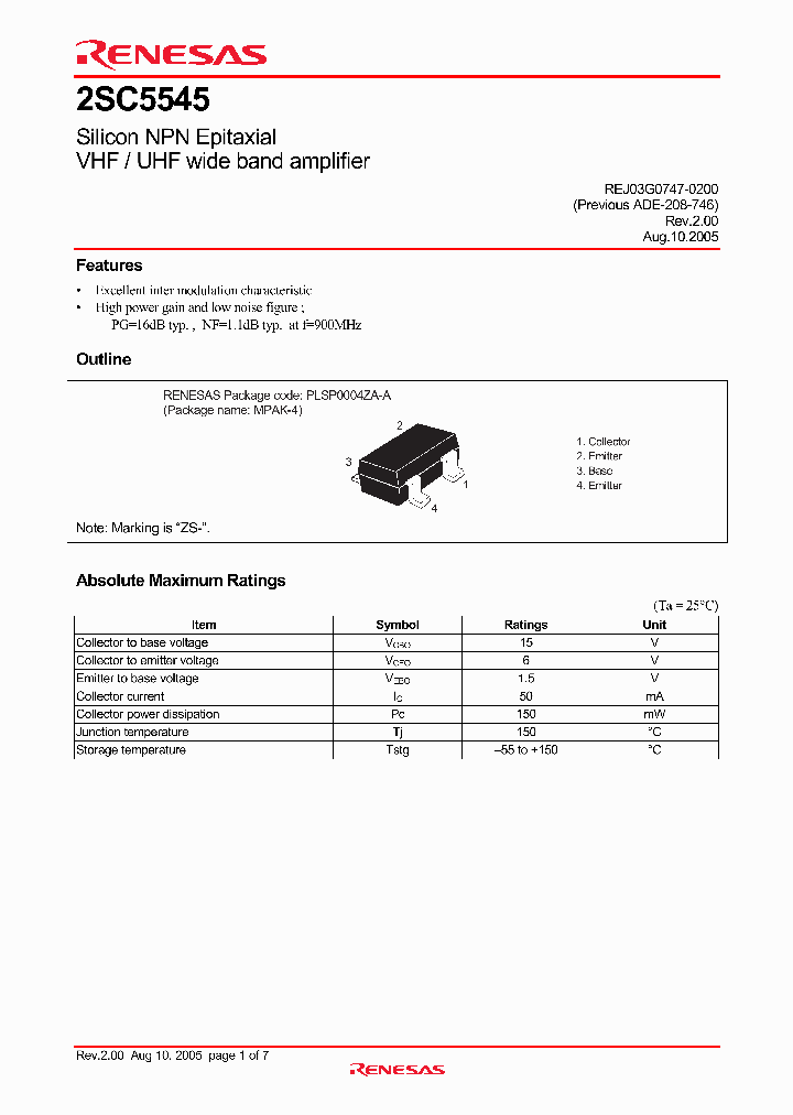 2SC5545ZS-TL-E_4336483.PDF Datasheet