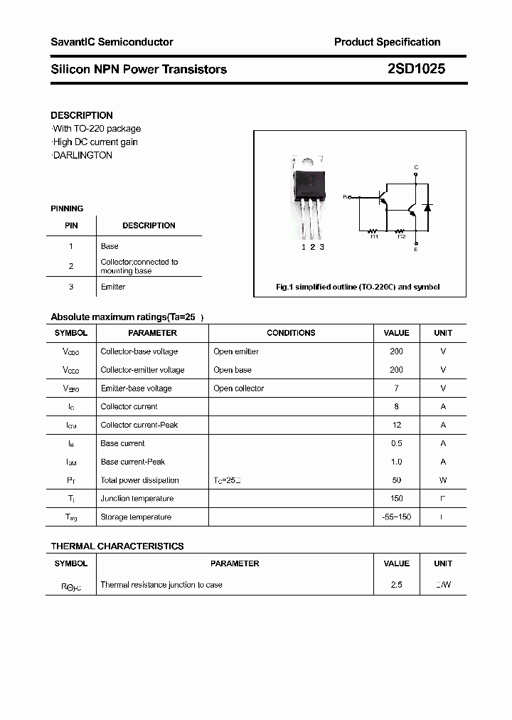2SD1025_4418459.PDF Datasheet Download --- IC-ON-LINE