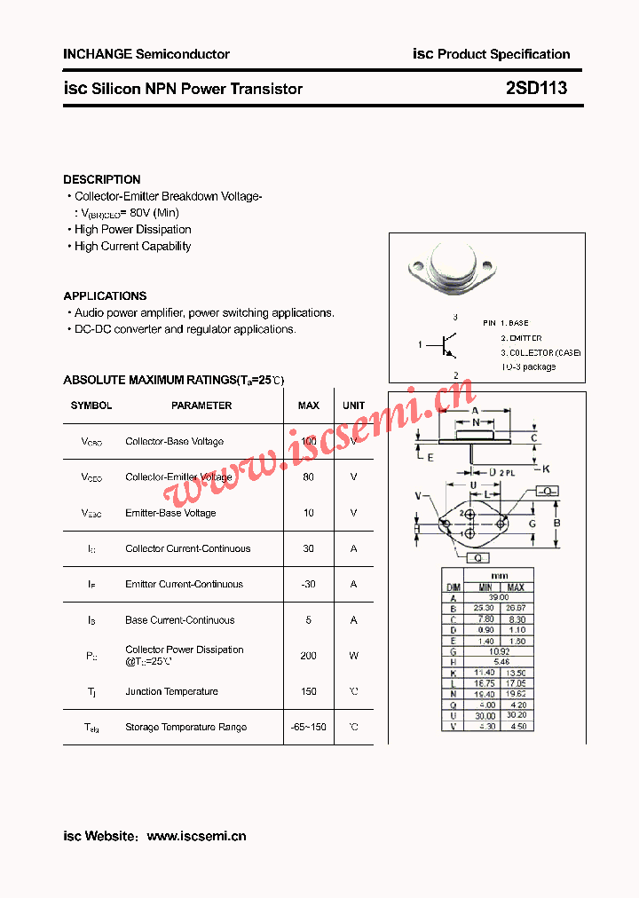 2SD113_4725923.PDF Datasheet Download --- IC-ON-LINE
