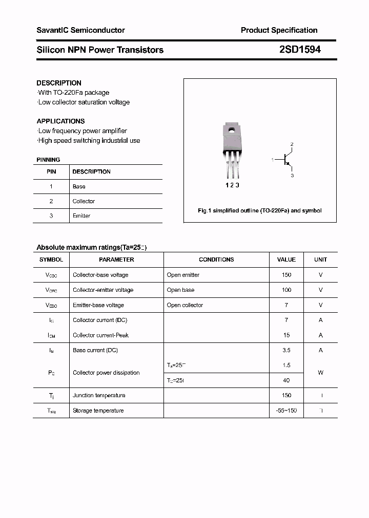 2SD1594_4409089.PDF Datasheet Download --- IC-ON-LINE