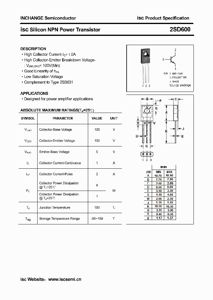 2SD600_4458582.PDF Datasheet Download --- IC-ON-LINE