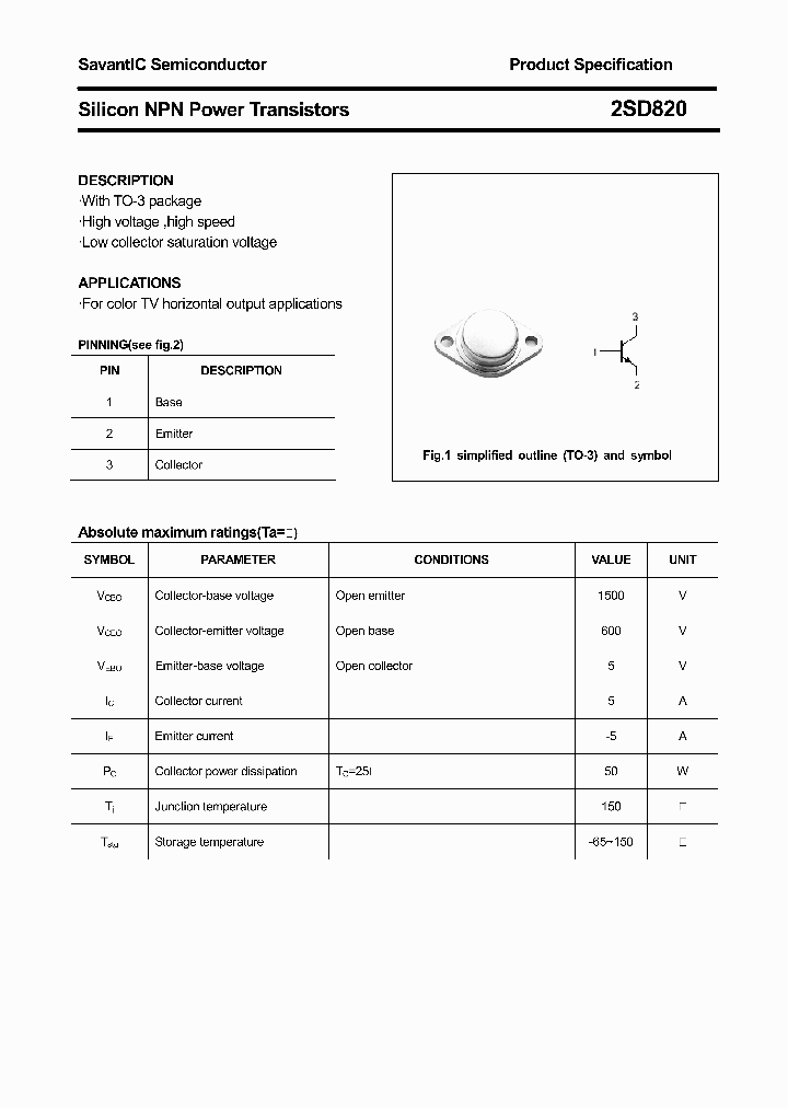 2SD820_4374021.PDF Datasheet Download --- IC-ON-LINE