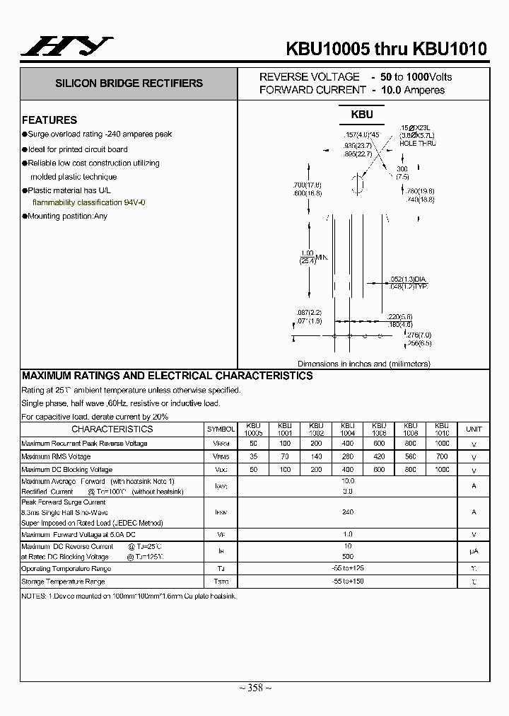 KBU10005-KBU1010_4504975.PDF Datasheet Download --- IC-ON-LINE