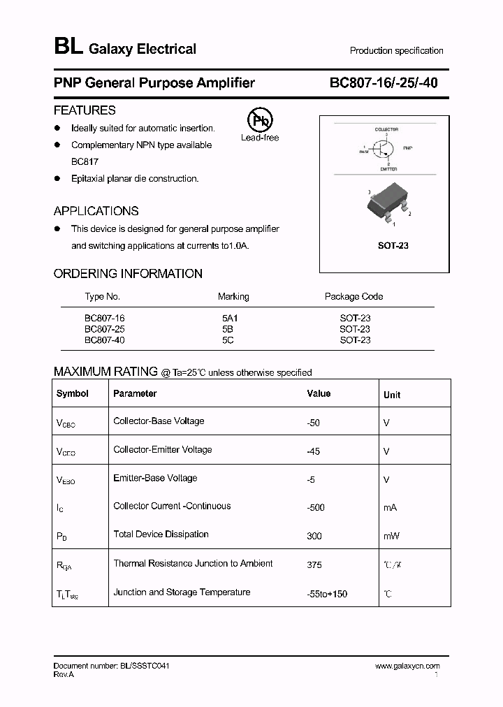 BC807-40_4317588.PDF Datasheet Download --- IC-ON-LINE