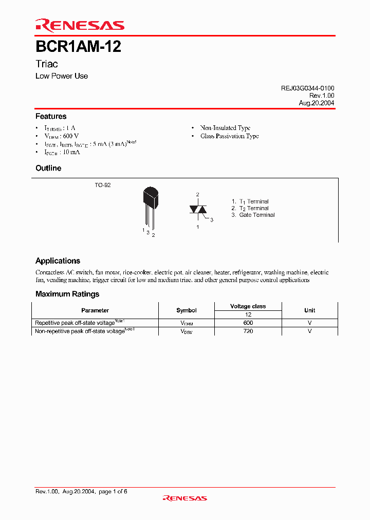 BCR1AM-12_4728557.PDF Datasheet Download --- IC-ON-LINE