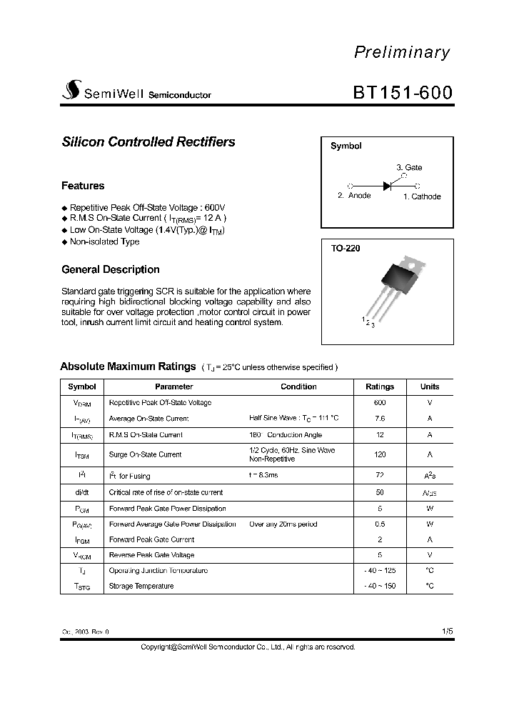 BT151-600_4385303.PDF Datasheet Download --- IC-ON-LINE