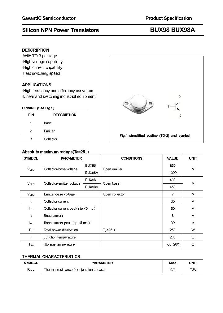 BUX98_4421034.PDF Datasheet Download --- IC-ON-LINE