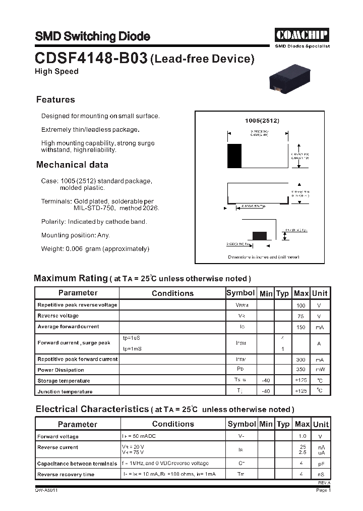 CDSF4148-B03_4615804.PDF Datasheet Download --- IC-ON-LINE