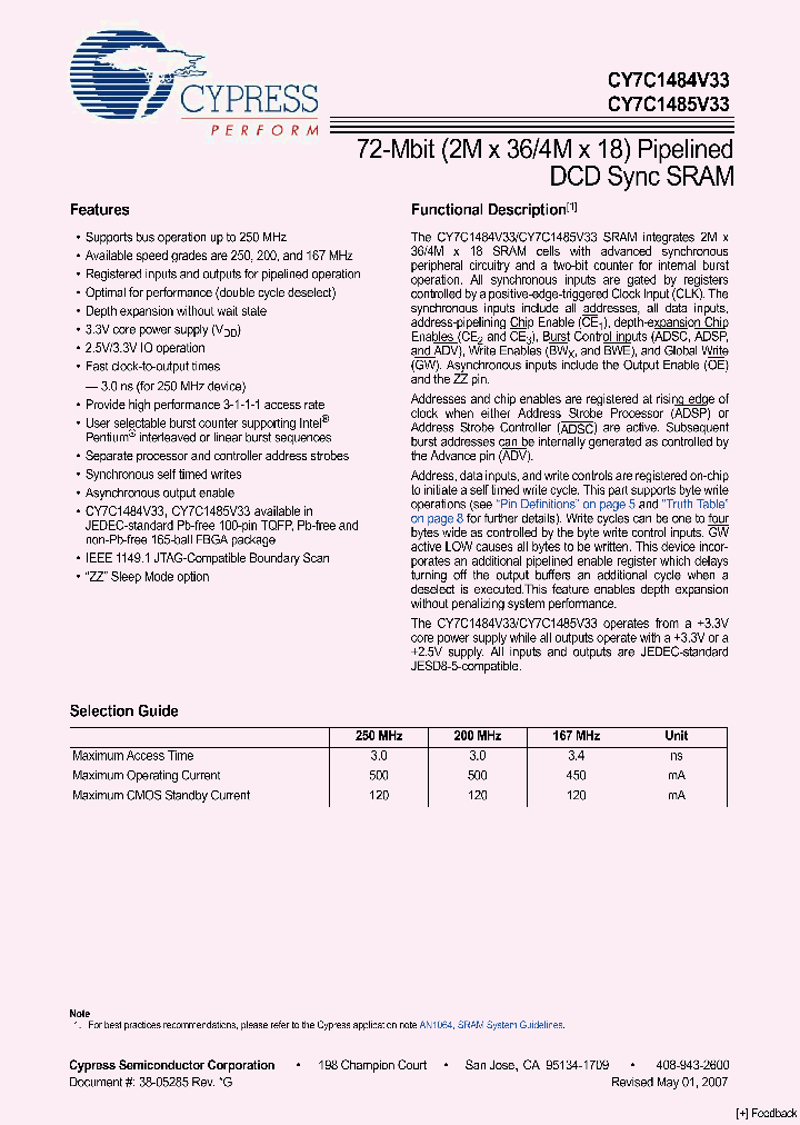 CY7C1484V33-250AXC_4249632.PDF Datasheet