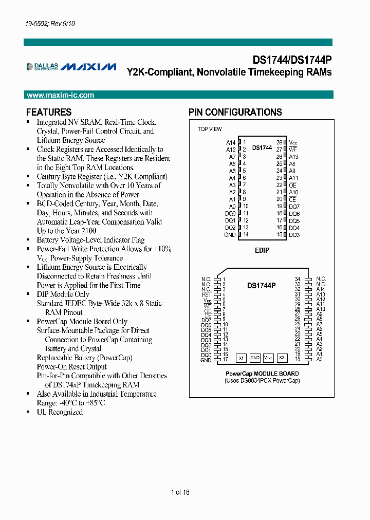 DS1744-70IND_4906257.PDF Datasheet Download --- IC-ON-LINE