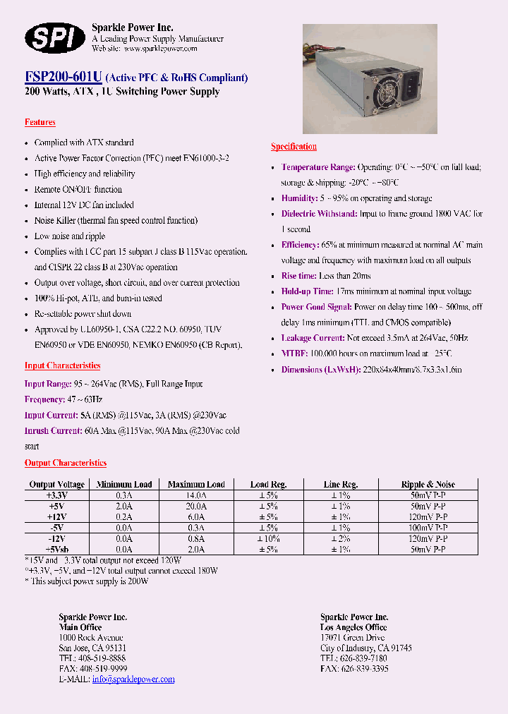 FSP200-601U_4781917.PDF Datasheet Download --- IC-ON-LINE
