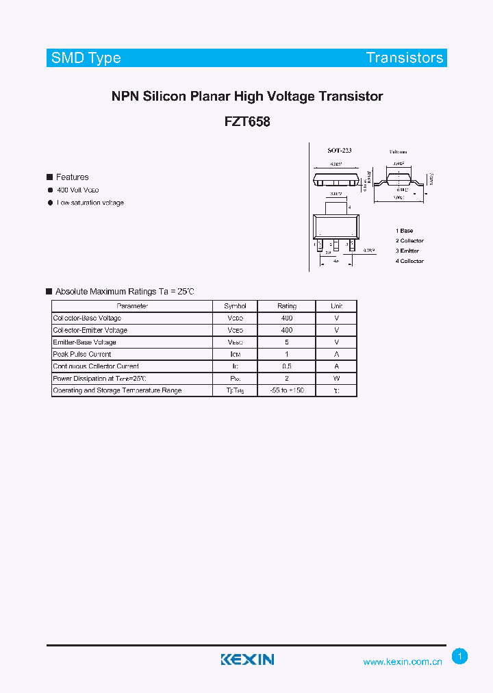 FZT658_4377676.PDF Datasheet Download --- IC-ON-LINE