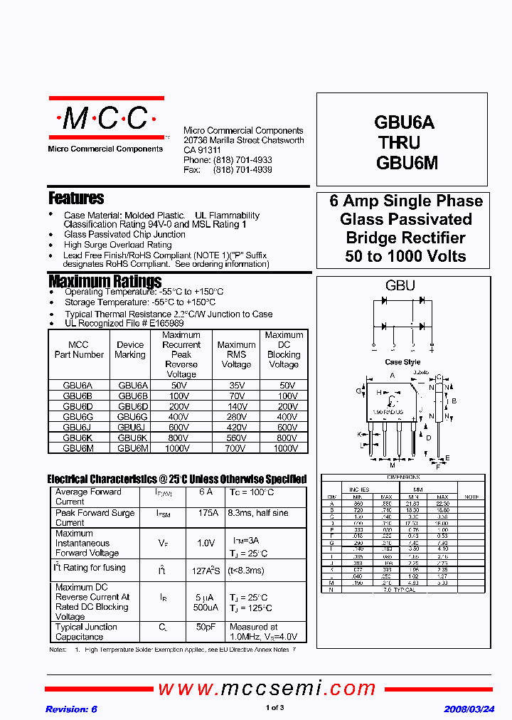 GBU6J_4706491.PDF Datasheet Download --- IC-ON-LINE