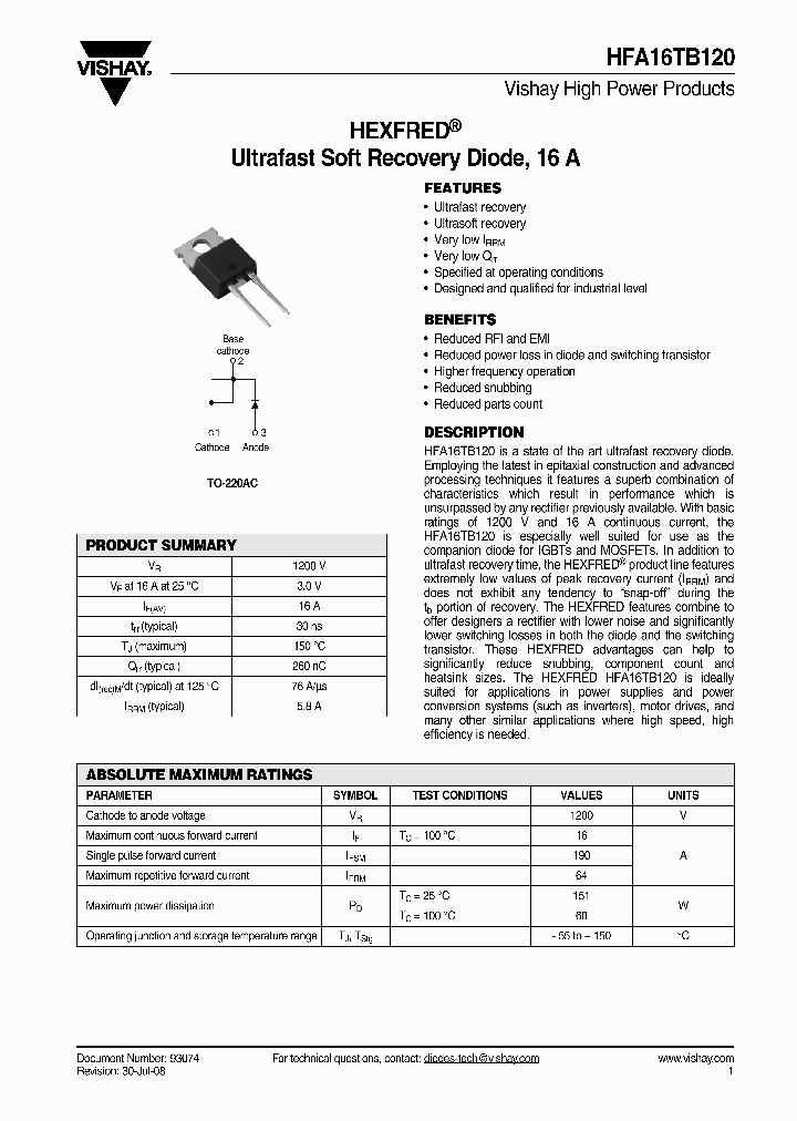 HFA16TB120_4250173.PDF Datasheet Download --- IC-ON-LINE