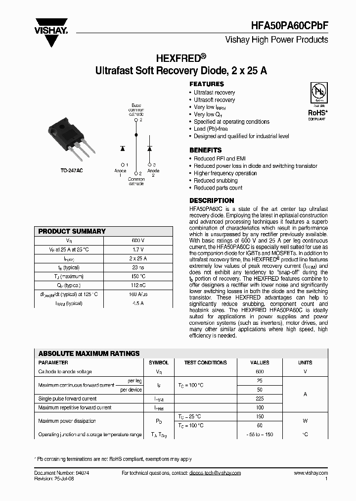 HFB50PA60CPBF_4376105.PDF Datasheet Download --- IC-ON-LINE