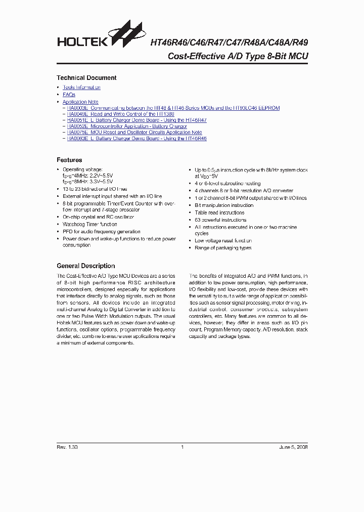 HT46R46_4429222.PDF Datasheet Download --- IC-ON-LINE