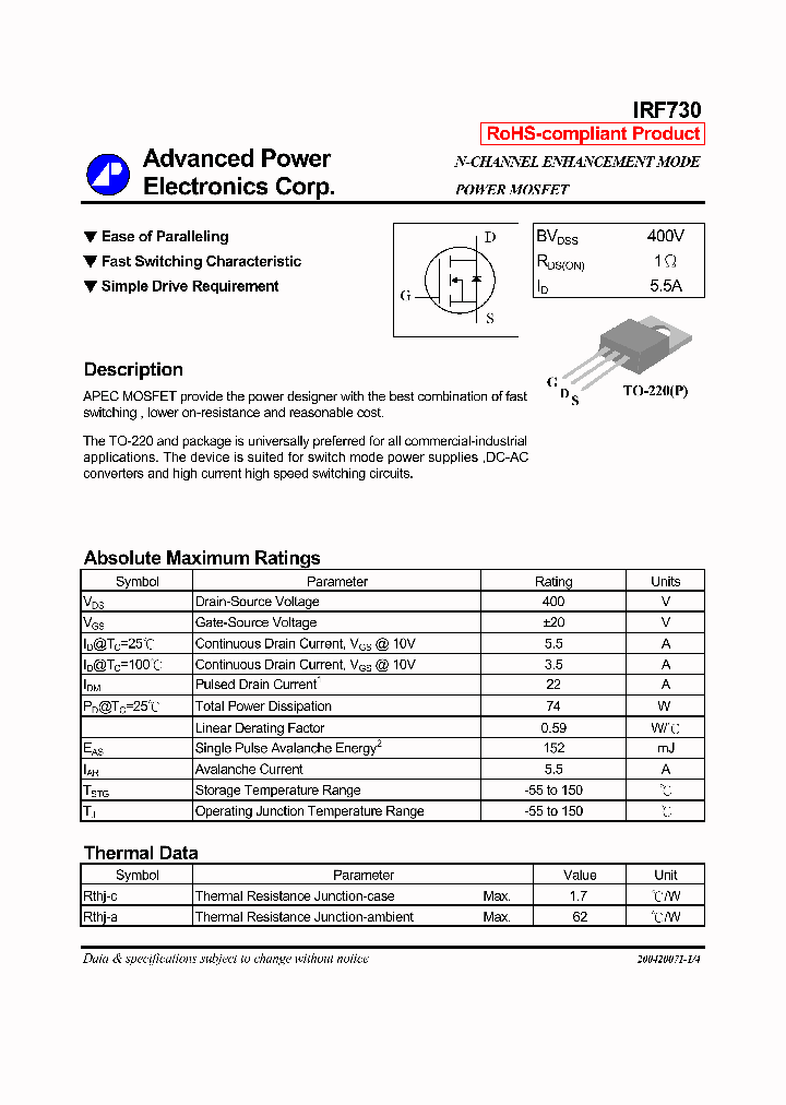 IRF730_4334403.PDF Datasheet