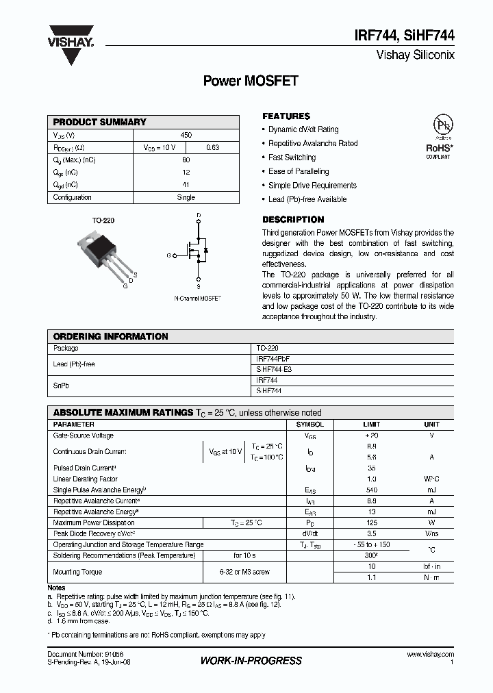 IRF744_4364779.PDF Datasheet Download --- IC-ON-LINE