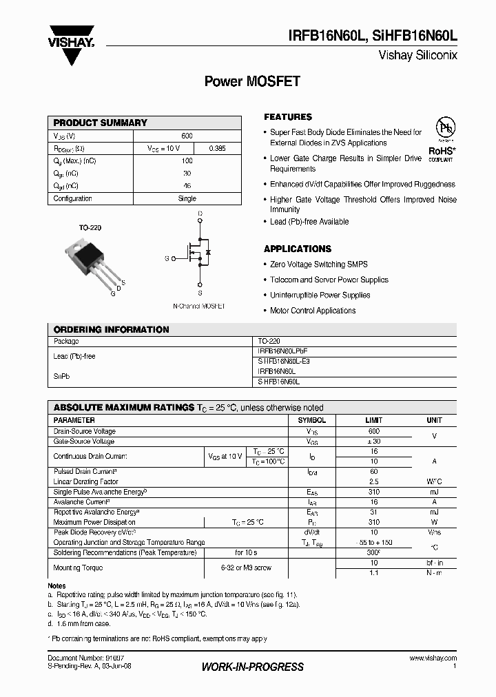 IRFB16N60L_4287638.PDF Datasheet