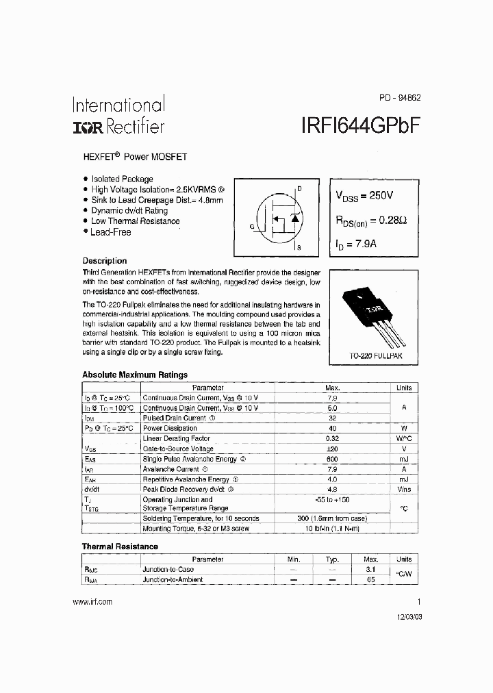 IRFI644GPBF_4215144.PDF Datasheet