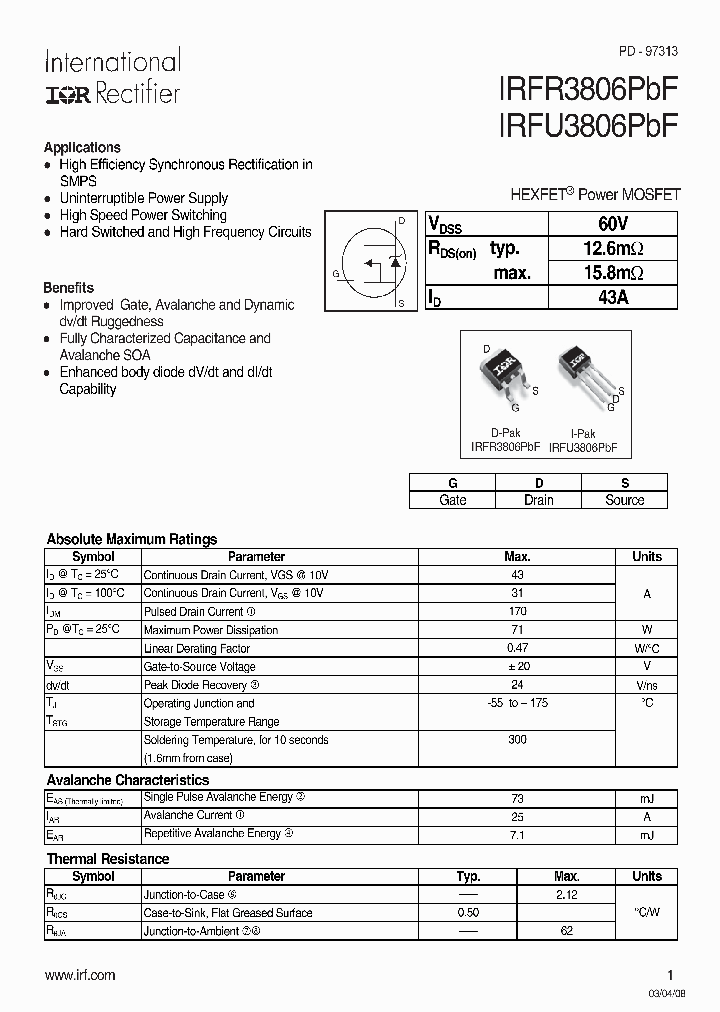 IRFR3806PBF_4243601.PDF Datasheet