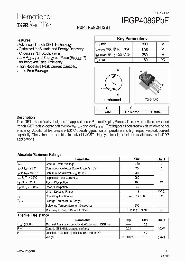 IRGP4086PBF_4168746.PDF Datasheet Download --- IC-ON-LINE