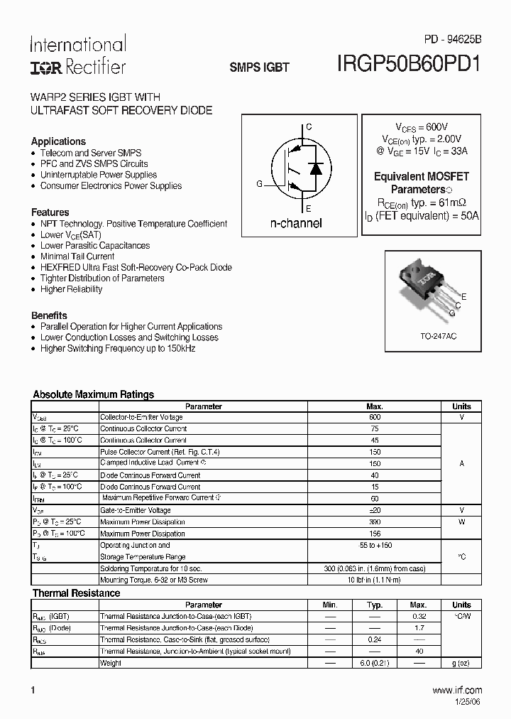 IRGP50B60PD106_4178514.PDF Datasheet Download --- IC-ON-LINE