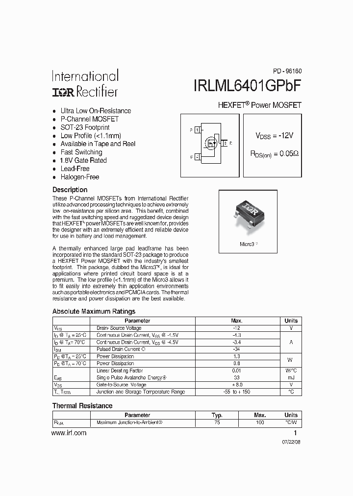 IRLML6401GPBF_4912281.PDF Datasheet