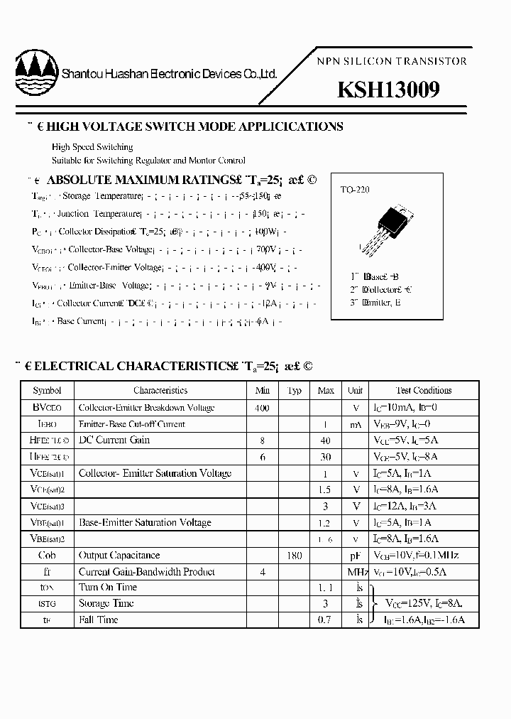 KSH13009_4635496.PDF Datasheet Download --- IC-ON-LINE