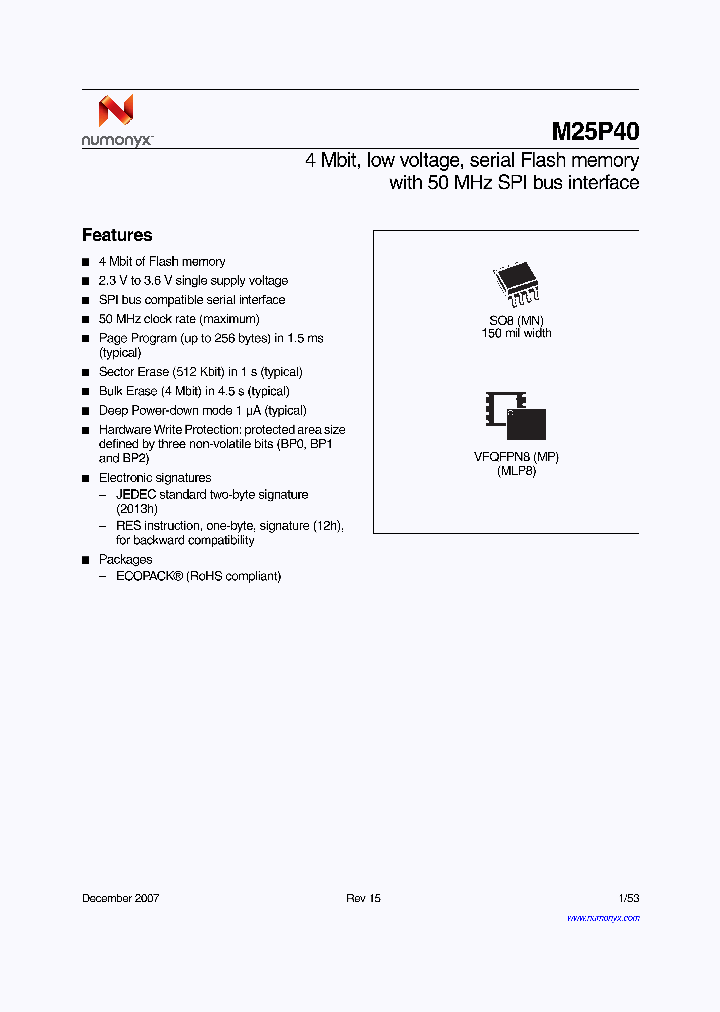 M25P40_4562100.PDF Datasheet Download --- IC-ON-LINE