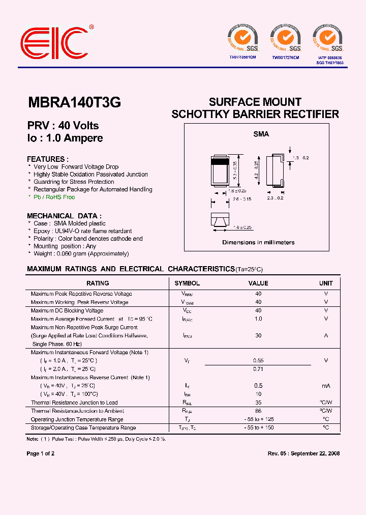 MBRA140T3G_4735699.PDF Datasheet