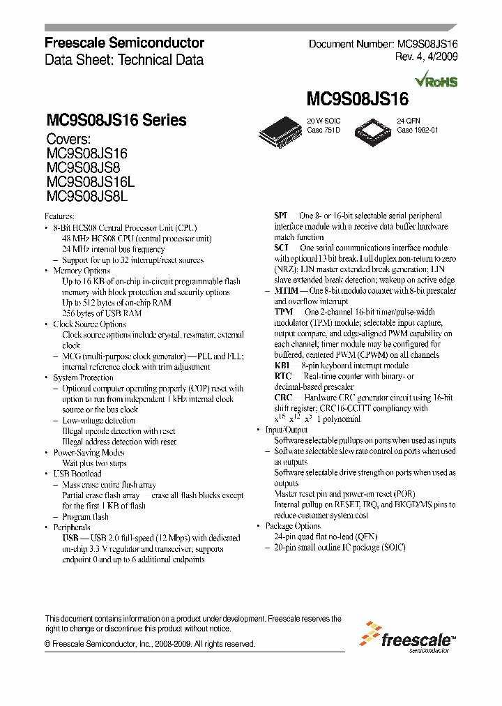 MC9S08JS16CFK_4630794.PDF Datasheet