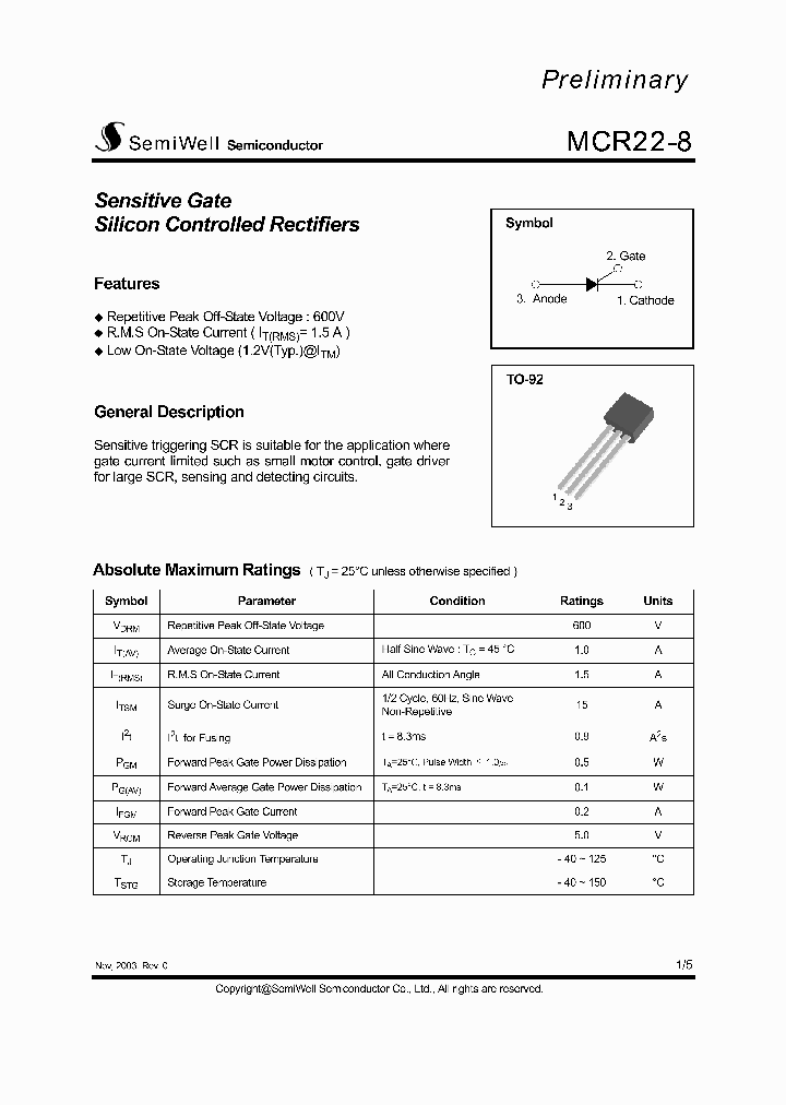 MCR22-8_4322044.PDF Datasheet Download --- IC-ON-LINE